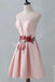 A Line Knee-Length Open Back Pink Satin Homecoming Dress With Flower Appliques DM384