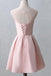 A Line Knee-Length Open Back Pink Satin Homecoming Dress With Flower Appliques DM384