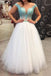 Off White Tulle Lace Appliques Long Prom Dress A Line Evening Dress DMS622