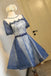 Vintage A-Line Crew Knee-Length Short Sleeves Navy Blue Lace Homecoming Dresses DM455