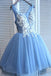 Blue Tulle A Line Lace Appliques Short Homecoming Dresses OKC51