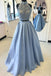 2 Piece Satin High Neck Prom Gown,Floor Length Prom Dress With Lace Top DMC76