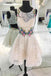 White Lace Short Prom Dress, Floral Appliques homecoming dress DMP60