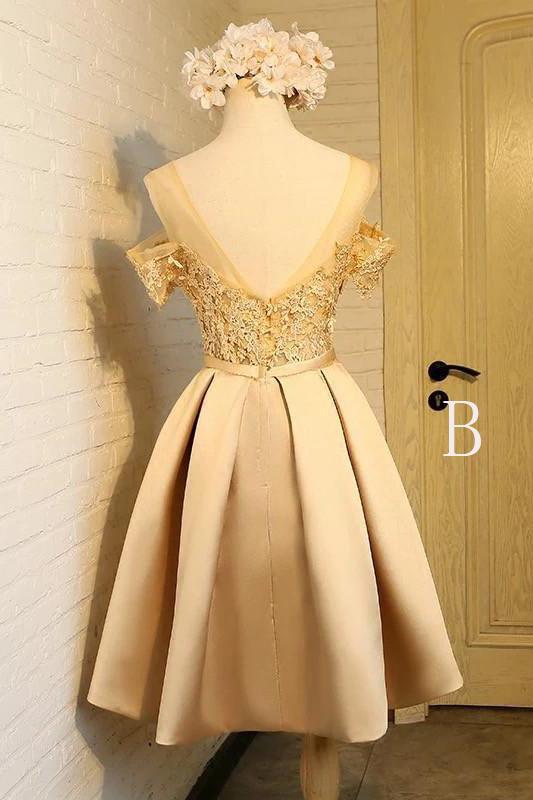 Off the Shoulder Short Prom Dress,A Line Appliques Bow-knot Homecoming Dress DMC85