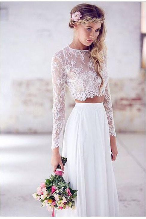Two Pieces Long Lace Beach Elegant White Sexy Wedding/Bridal Dresses Demodresses Two Pieces Long Lace Beach Elegant White Sexy Wedding/Bridal Dresses Demodresses
