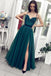 Green A Line Tulle Spaghetti Straps Beaded Long Prom Dress DMP76