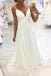 White V Neck Straps Chiffon Long Prom Dress A Line Evening Dress DMQ38
