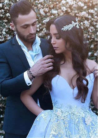 Wonderful Ball Gown Appliques Prom Dresses,Formal Blue Evening Dresses,Quinceanera Dresses DM357