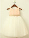 A-Line Round Neck White Flower Girl Dress with Lace Sequins Sash DMP22