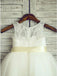 A-Line Round Neck White Flower Girl Dress with Lace Sash DMP24