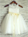 A-Line Round Neck White Flower Girl Dress with Lace Sash DMP24