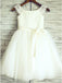 A-Line Round Neck White Flower Girl Dress with Sash Lace DMP26