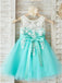 A-Line Round Neck Mint Tulle Flower Girl Dress with Appliques DMP27