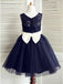A-Line Round Neck Knee-Length Navy Blue Flower Girl Dress with Bowknot Flower DMP20