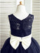 A-Line Round Neck Knee-Length Navy Blue Flower Girl Dress with Bowknot Flower DMP20