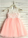 A-Line Round Neck Floor-Length Pink Flower Girl Dress with Lace DMP19