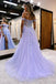 Lavender A Line Tulle Off the Shoulder Lace Appliques Long Prom Dress DMP251