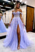 Lavender A Line Tulle Off the Shoulder Lace Appliques Long Prom Dress DMP251