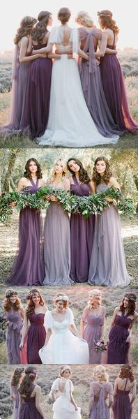 Fashion Mismatched Tulle Long Wedding Party Dresses Cheap Charming Bridesmaid Dresses DM447