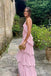A Line Halter Tiered Chiffon Floor Length Long Prom Dress Pink Bridesmaid Dress DMP225
