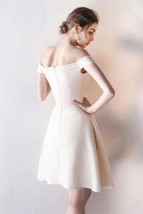 Off-the-Shoulder Pick-Ups A-Line Mini Satin Homecoming Dress Simple Party Dress DM386
