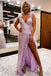 Romantic V-Neck Double Straps High Split Prom Dresses Formal Evening Gown DM1970