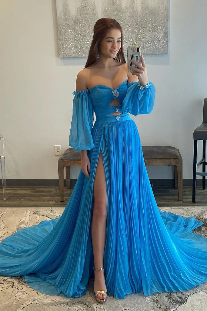 Romantic Off-Shoulder A-Line Chiffon Sweetheart Prom Formal Dresses DMP309