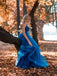 Blue One Shoulder Tulle A Line Lace Appliques Long Prom Dress, Formal Evening Dress DM1967