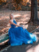 Blue One Shoulder Tulle A Line Lace Appliques Long Prom Dress, Formal Evening Dress DM1967