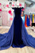 Elegant Navy Velvet Off-the-Shoulder Mermaid Long Prom Gown with Attached Train DM1895