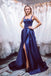 Simple Satin Blue Long Prom Dress A Line Straps Evening Dress DMQ51