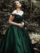 Off Shoulder Dark Green A-line Long Evening Prom Dresses, Cheap Sweet 16 Dresses DMG41