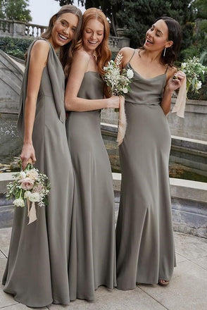 Simple Sheath Rushed Chiffon Long Bridesmaid Dresses Bridesmaid Gowns DM1840