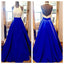 High Neck Royal Blue Long Prom Dresses,Bodice Beads Evening Prom Dress Ball Gown DME60