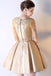 A-Line Solid Color Half Sleeve Homecoming Dress Short Prom Dress With Appliques DM383