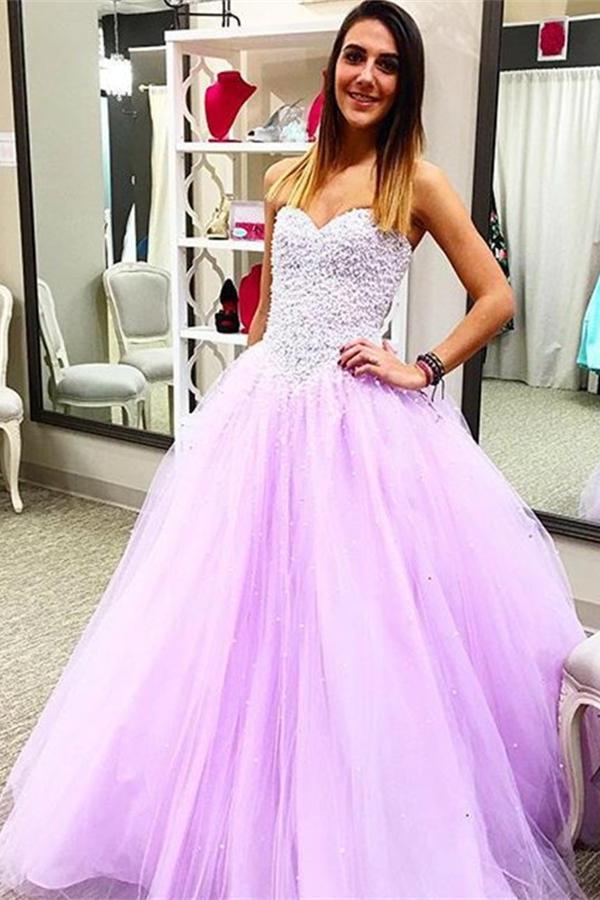 Pretty Sweetheart Beading Ball Gown Handmade Lace Up Prom Dresses K719