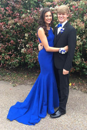 Simple Handmade Mermaid Long Royal Blue Open Back Prom Dresses K726