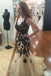V-neck Long Mermaid Black Lace Charming Sexy Party Prom Dresses K729