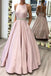 A Line Pink Beading Satin Long Prom Dress With Pockets DMS61