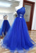 A Line Tulle Lace Long Prom Dress Royal Blue Formal Evening Dress DMQ36