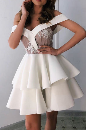 White Sweetheart Off Shoulder Short Prom Dress, Homecoming Dresses DMP49