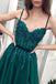 Green A Line Tulle Spaghetti Straps Beaded Long Prom Dress DMP76