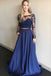 Royal Blue Two Pieces A Line Long Sleeves Appliques Prom Dress With Pockets DMP77