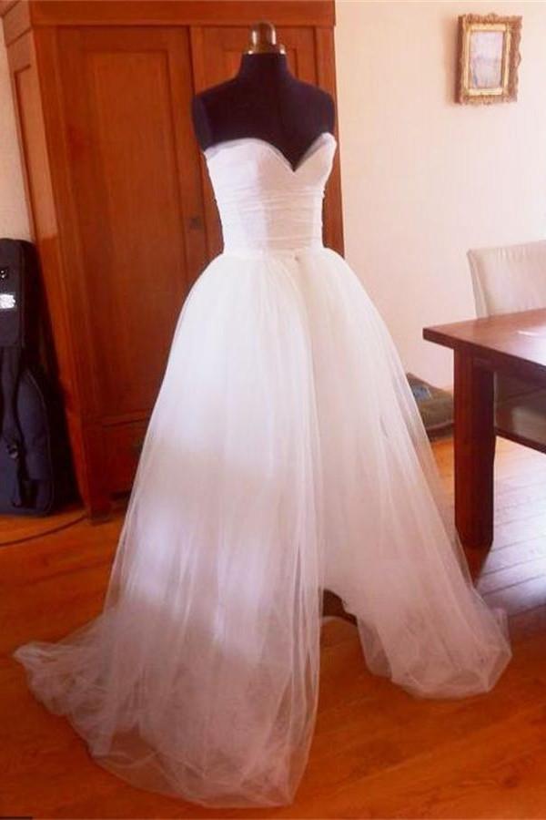 Simple White Tulle Strapless Long Elegant Cheap Plus Size Wedding Dresses W21