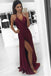 Simple Burgundy Plus Size Cheap Long A-line Handmade V-neck Prom Dresses K754