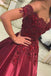 Ball Gown Burgundy Sleeveless Off the Shoulder Lace Applique Prom Dresses DMC77