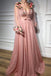 3D Flowers Long Sleeve Pink Prom Dresses Pearl Beaded V Neck Formal Dress DMI42
