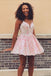 A Line Lace Pink Homecoming Dresses Spaghetti Straps Short School Event Dresses DM1037