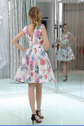 Princess Short A Line V Neck Floral Homecoming Dress DMD40