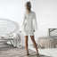 Sheath High Neck Flare Sleeves White Lace Short Homecoming Dress DMM16